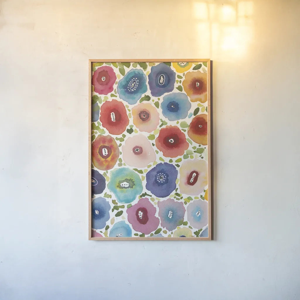 Spring Joy III by Cheryl Warrick. shown as a paper print in a natural frame. Available as a archival giclee rolled canvas, fine art paper, or poster print. SKU 86974h.