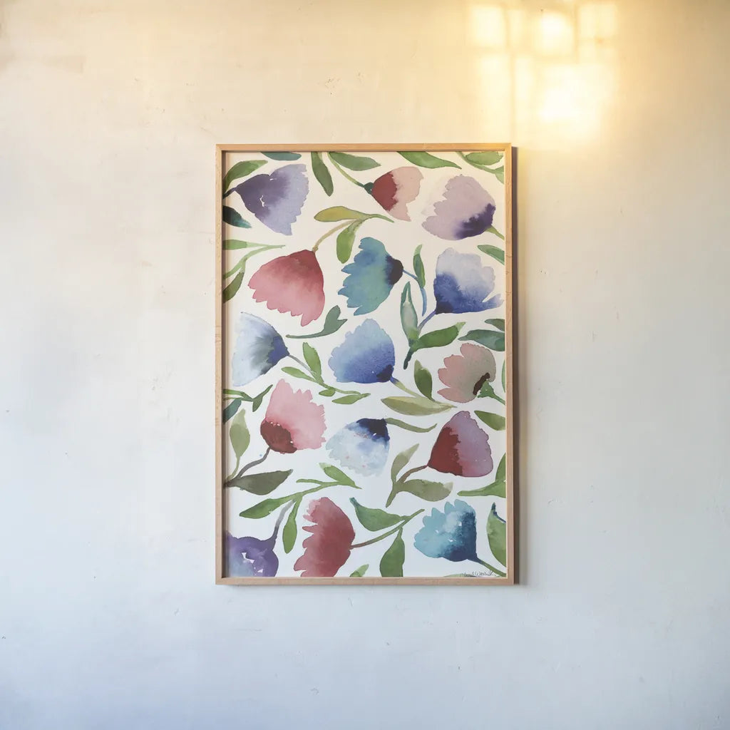 Spring Joy IV by Cheryl Warrick. shown as a paper print in a natural frame. Available as a archival giclee rolled canvas, fine art paper, or poster print. SKU 86975h.