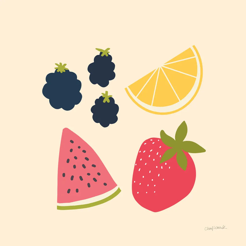 Summer Fruits I by Cheryl Warrick. SKU 83597a. Archival Giclee Fine art print for wall decor.