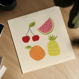 Summer Fruits II by Cheryl Warrick. Shown as a detailed flat fine art print, highlighting archival giclee quality. Available as an archival giclee rolled canvas, fine art paper, or poster print. SKU 83598a.