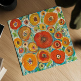 Sun Poppies III by Cheryl Warrick. Shown as a detailed flat fine art print, highlighting archival giclee quality. Available as an archival giclee rolled canvas, fine art paper, or poster print. SKU 42755a.