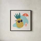 Sunny Pineapple I by Cheryl Warrick. Shown in a sleek black glass frame for a contemporary gallery look. Available as an archival giclee rolled canvas, fine art paper, or poster print. SKU 82705a.