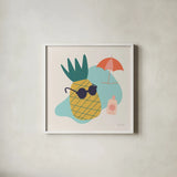 Sunny Pineapple I by Cheryl Warrick. Shown in a crisp white glass frame for a clean and minimalist style. Available as an archival giclee rolled canvas, fine art paper, or poster print. SKU 82705a.