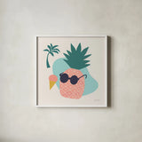 Sunny Pineapple II by Cheryl Warrick. Shown in a crisp white glass frame for a clean and minimalist style. Available as an archival giclee rolled canvas, fine art paper, or poster print. SKU 82706a.