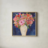 Surprise Florals I by Cheryl Warrick. Shown in a natural wood glass frame for a timeless modern aesthetic. Available as an archival giclee rolled canvas, fine art paper, or poster print. SKU 103275a.