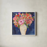 Surprise Florals I by Cheryl Warrick. Shown in a crisp white glass frame for a clean and minimalist style. Available as an archival giclee rolled canvas, fine art paper, or poster print. SKU 103275a.