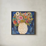 Surprise Florals II by Cheryl Warrick. Shown in a sleek black glass frame for a contemporary gallery look. Available as an archival giclee rolled canvas, fine art paper, or poster print. SKU 103276a.