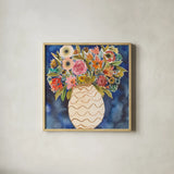 Surprise Florals II by Cheryl Warrick. Shown in a natural wood glass frame for a timeless modern aesthetic. Available as an archival giclee rolled canvas, fine art paper, or poster print. SKU 103276a.