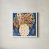 Surprise Florals II by Cheryl Warrick. Shown in a crisp white glass frame for a clean and minimalist style. Available as an archival giclee rolled canvas, fine art paper, or poster print. SKU 103276a.