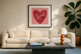 Sweet Valentine by Cheryl Warrick. Displayed in a glass frame with matte in a clean modern living room. Available as an archival giclee rolled canvas, fine art paper, or poster print. SKU 104040a.