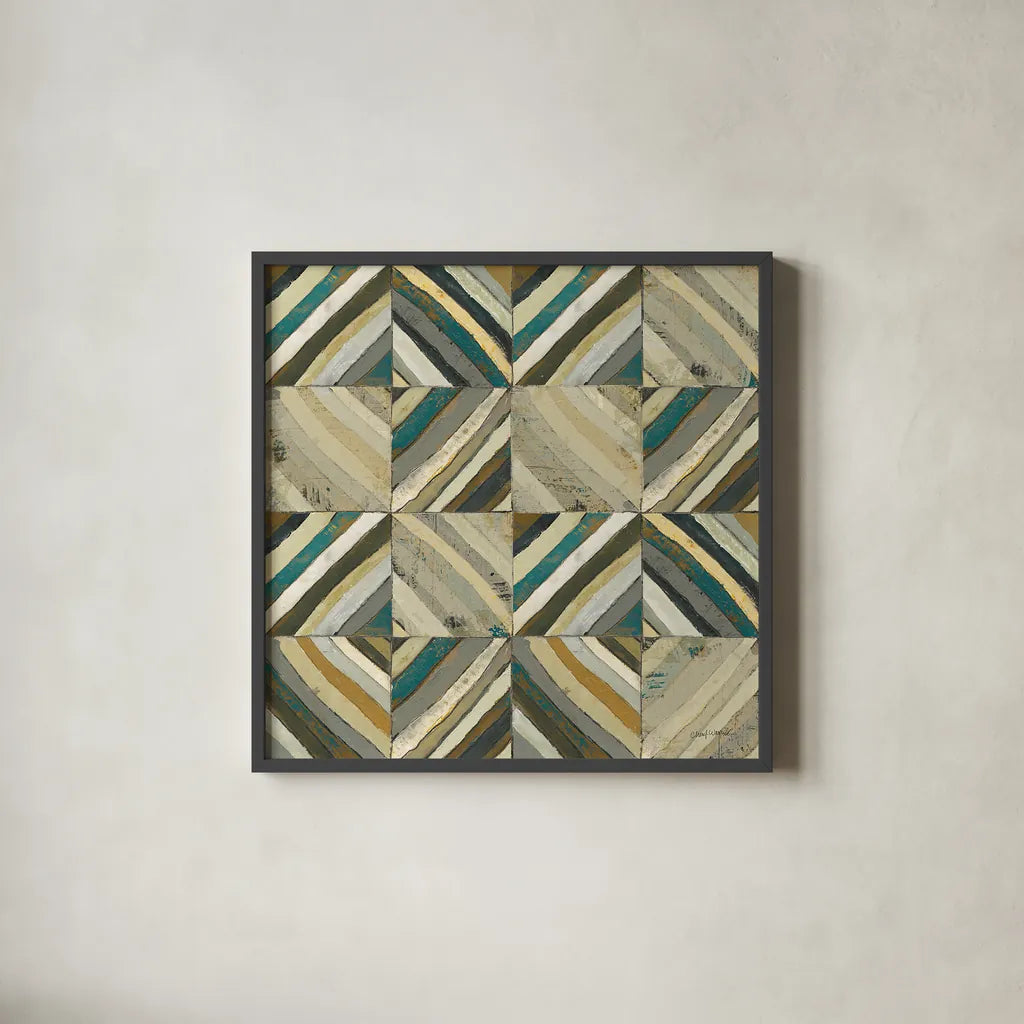 The Center I Abstract Turquoise by Cheryl Warrick. Shown in a sleek black glass frame for a contemporary gallery look. Available as an archival giclee rolled canvas, fine art paper, or poster print. SKU 13854a.
