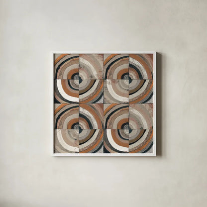 The Center I Abstract Warm by Cheryl Warrick. Shown in a crisp white glass frame for a clean and minimalist style. Available as an archival giclee rolled canvas, fine art paper, or poster print. SKU 55285a.