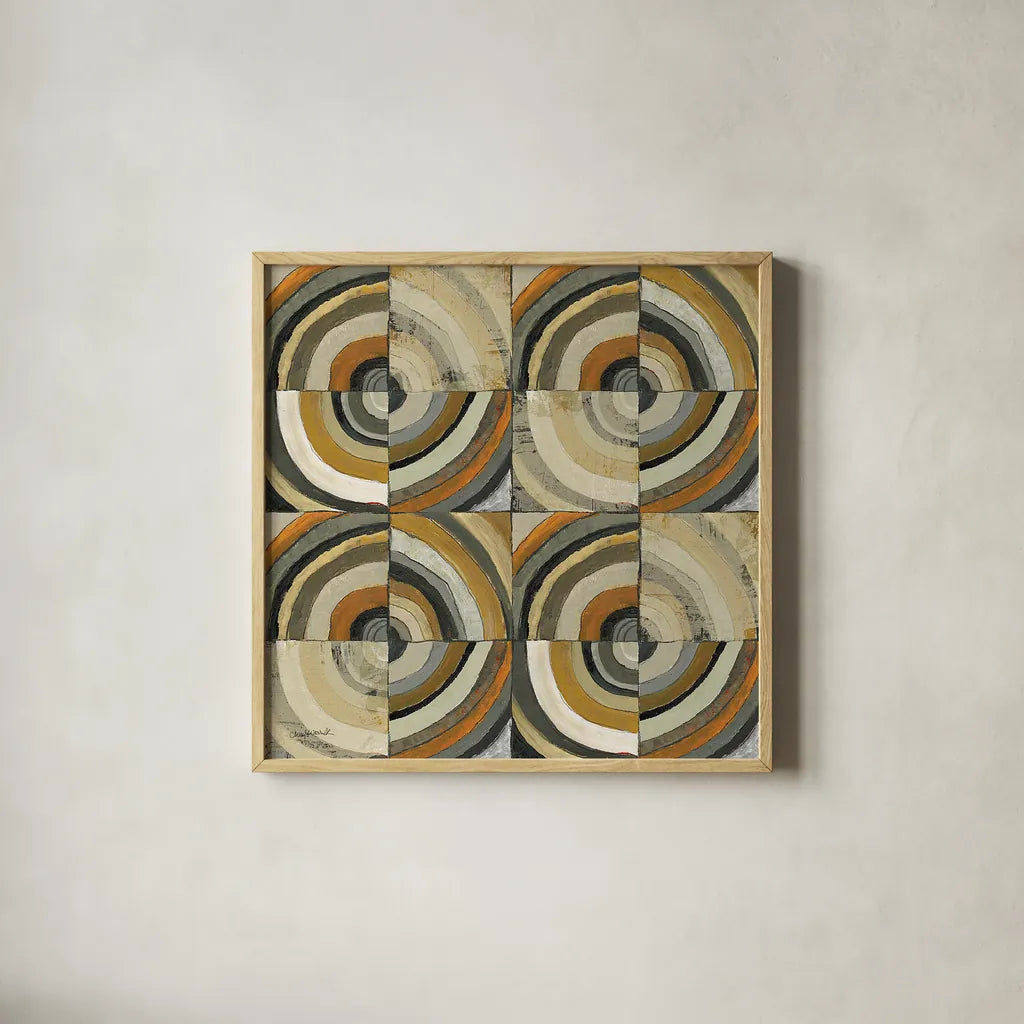 The Center II Abstract by Cheryl Warrick. Shown in a natural wood glass frame for a timeless modern aesthetic. Available as an archival giclee rolled canvas, fine art paper, or poster print. SKU 37814a.