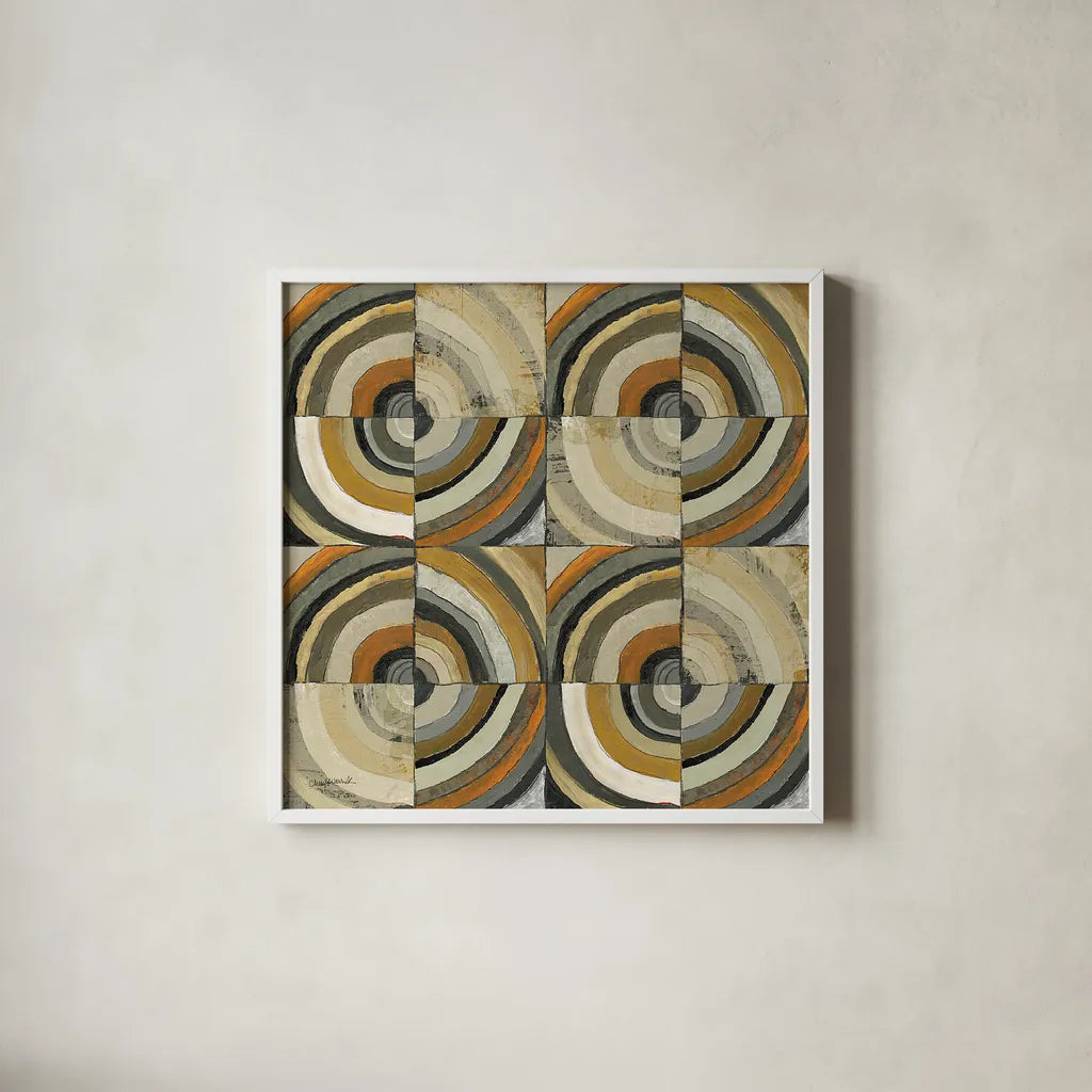 The Center II Abstract by Cheryl Warrick. Shown in a crisp white glass frame for a clean and minimalist style. Available as an archival giclee rolled canvas, fine art paper, or poster print. SKU 37814a.