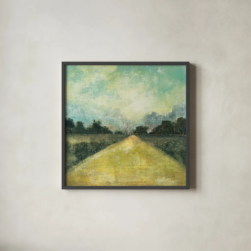 This Place III by Cheryl Warrick. Shown in a sleek black glass frame for a contemporary gallery look. Available as an archival giclee rolled canvas, fine art paper, or poster print. SKU 13360a.