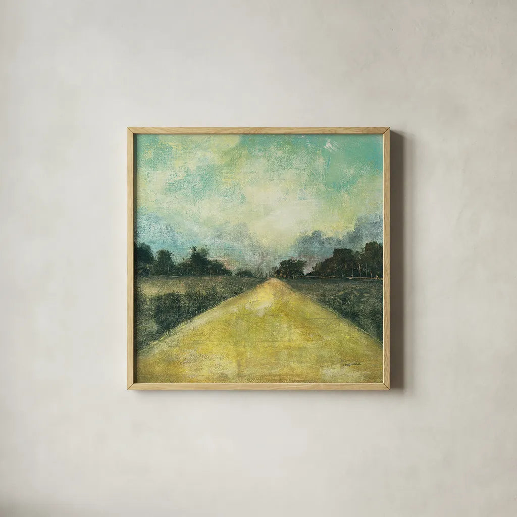 This Place III by Cheryl Warrick. Shown in a natural wood glass frame for a timeless modern aesthetic. Available as an archival giclee rolled canvas, fine art paper, or poster print. SKU 13360a.