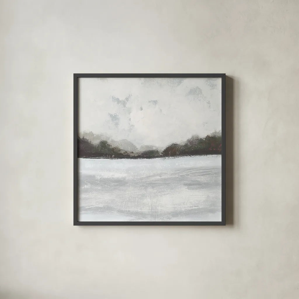 This Place IV Neutral by Cheryl Warrick. Shown in a sleek black glass frame for a contemporary gallery look. Available as an archival giclee rolled canvas, fine art paper, or poster print. SKU 60612a.