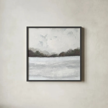 This Place IV Neutral by Cheryl Warrick. Shown in a sleek black glass frame for a contemporary gallery look. Available as an archival giclee rolled canvas, fine art paper, or poster print. SKU 60612a.