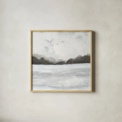 This Place IV Neutral by Cheryl Warrick. Shown in a natural wood glass frame for a timeless modern aesthetic. Available as an archival giclee rolled canvas, fine art paper, or poster print. SKU 60612a.