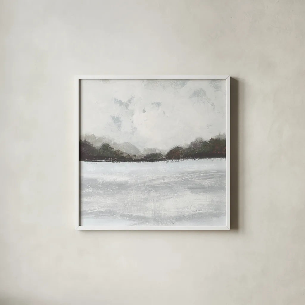 This Place IV Neutral by Cheryl Warrick. Shown in a crisp white glass frame for a clean and minimalist style. Available as an archival giclee rolled canvas, fine art paper, or poster print. SKU 60612a.
