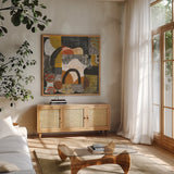 Time Lapse III by Cheryl Warrick. Shown in a natural wood frame in a cozy modern living room. Available as an archival giclee rolled canvas, fine art paper, or poster print. SKU 103553a.