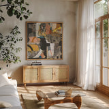 Time Lapse V by Cheryl Warrick. Shown in a natural wood frame in a cozy modern living room. Available as an archival giclee rolled canvas, fine art paper, or poster print. SKU 103555a.