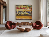 Urban Mixed Bag III by Cheryl Warrick. Shown as extra-large giant wall art in a modern living room. Available as an archival giclee rolled canvas, fine art paper, or poster print. SKU 37774a.