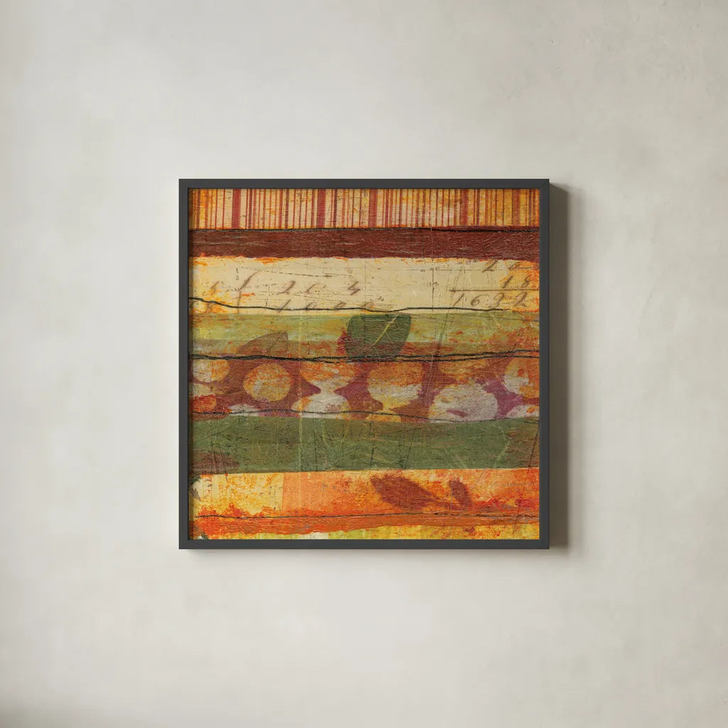 Urban Mixed Bag IV by Cheryl Warrick. Shown in a sleek black glass frame for a contemporary gallery look. Available as an archival giclee rolled canvas, fine art paper, or poster print. SKU 37773a.