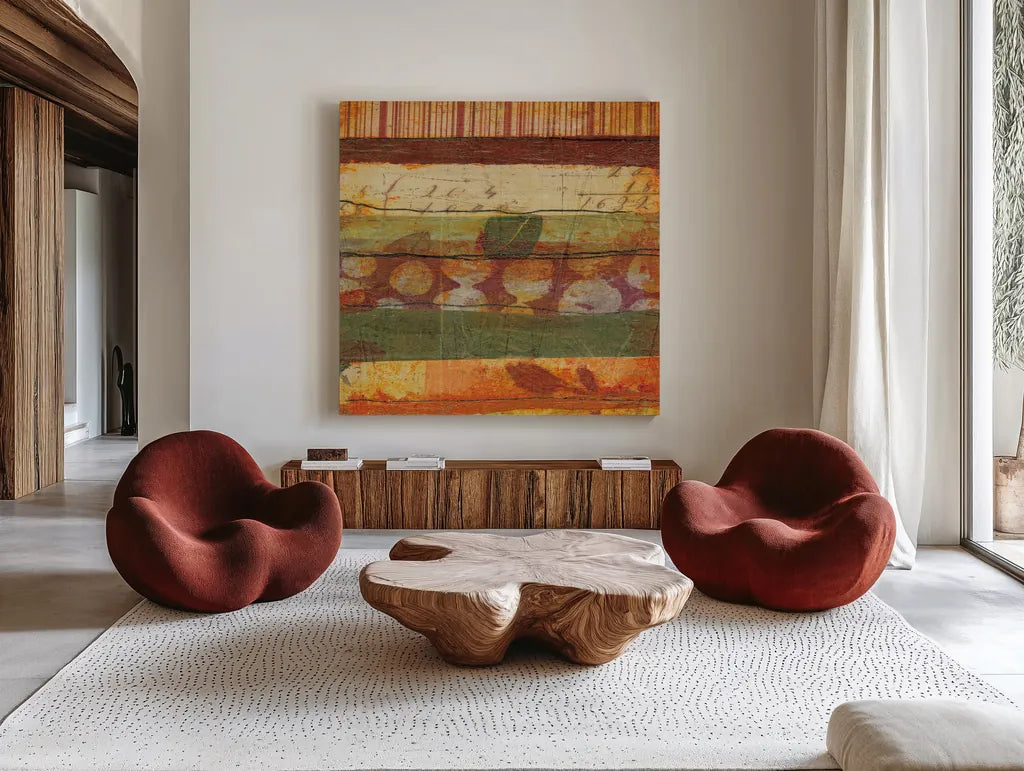Urban Mixed Bag IV by Cheryl Warrick. Shown as extra-large giant wall art in a modern living room. Available as an archival giclee rolled canvas, fine art paper, or poster print. SKU 37773a.