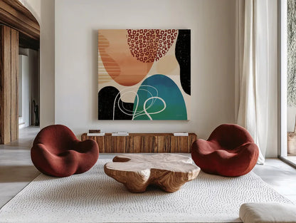 Variety I by Cheryl Warrick. Shown as extra-large giant wall art in a modern living room. Available as an archival giclee rolled canvas, fine art paper, or poster print. SKU 90929a.