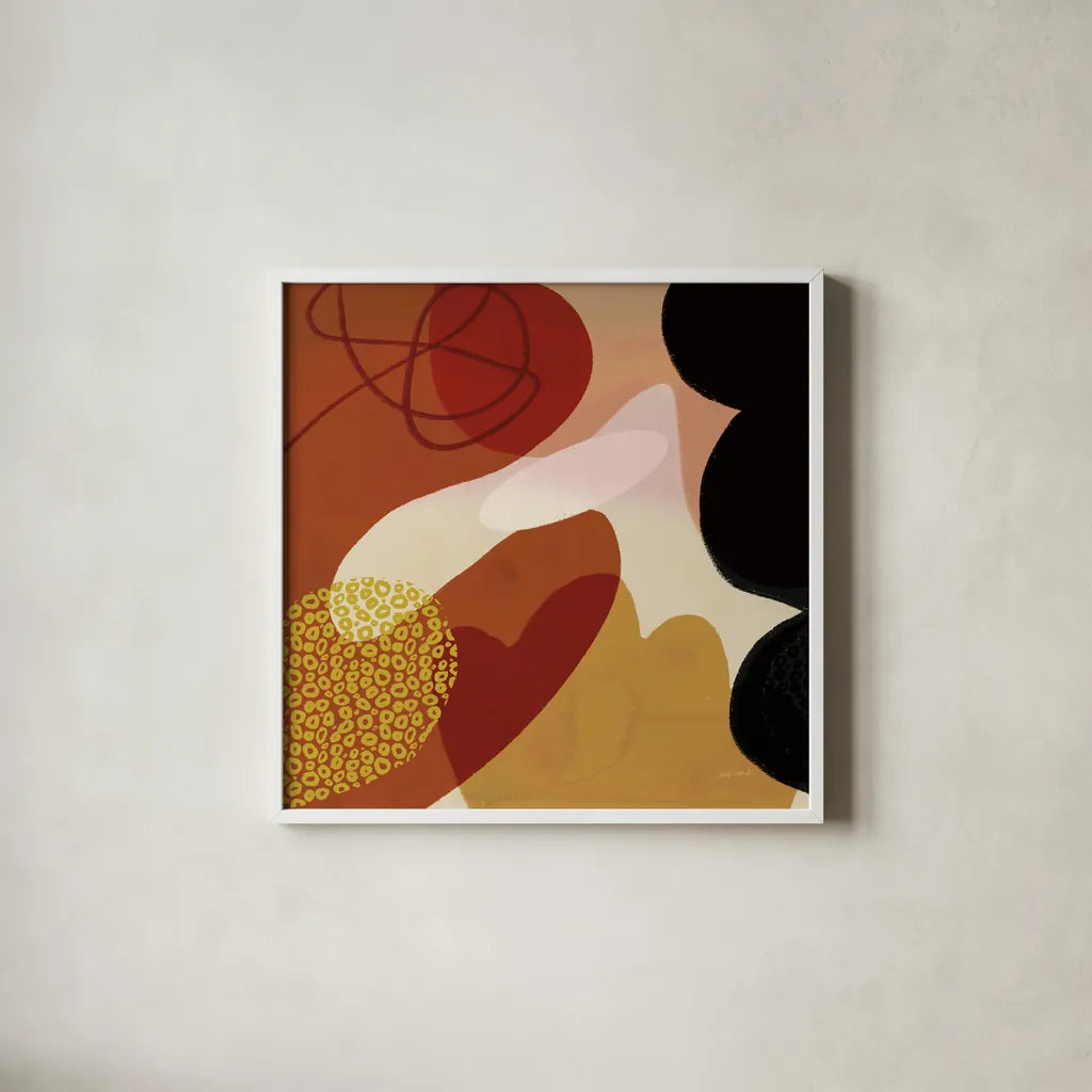 Variety V by Cheryl Warrick. Shown in a crisp white glass frame for a clean and minimalist style. Available as an archival giclee rolled canvas, fine art paper, or poster print. SKU 90933a.