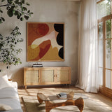 Variety V by Cheryl Warrick. Shown in a natural wood frame in a cozy modern living room. Available as an archival giclee rolled canvas, fine art paper, or poster print. SKU 90933a.