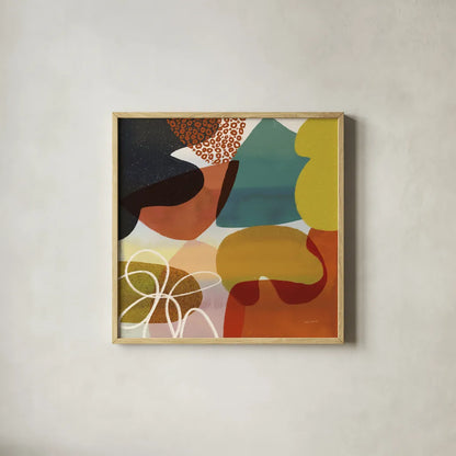 Variety VI by Cheryl Warrick. Shown in a natural wood glass frame for a timeless modern aesthetic. Available as an archival giclee rolled canvas, fine art paper, or poster print. SKU 90934a.