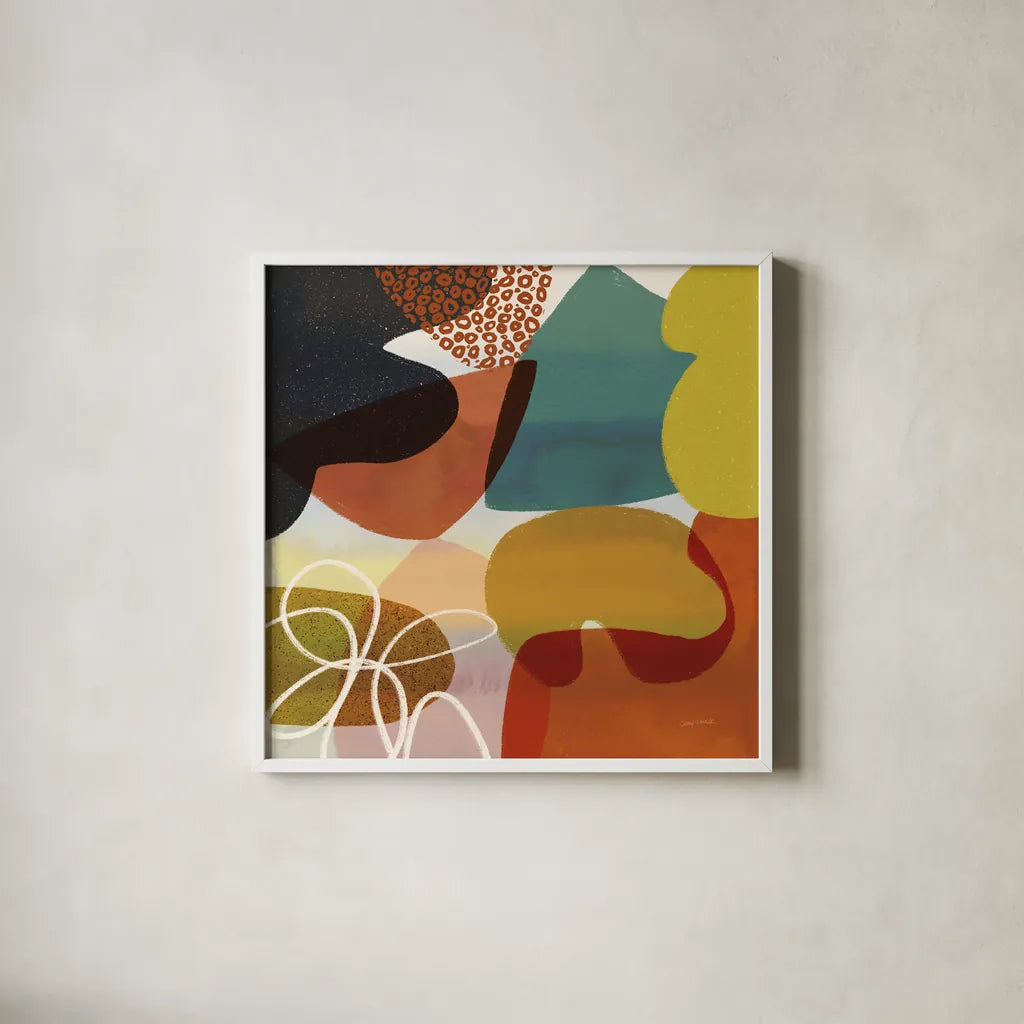 Variety VI by Cheryl Warrick. Shown in a crisp white glass frame for a clean and minimalist style. Available as an archival giclee rolled canvas, fine art paper, or poster print. SKU 90934a.