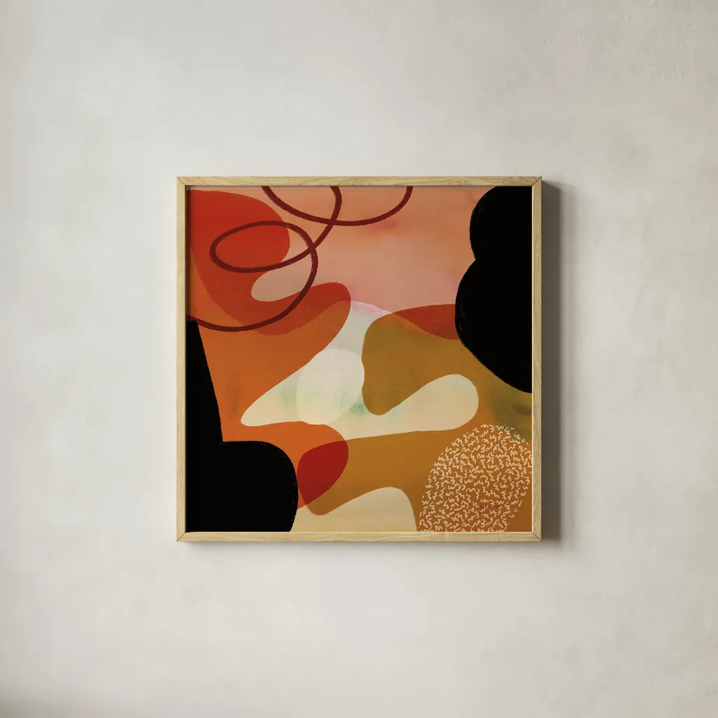 Variety VII by Cheryl Warrick. Shown in a natural wood glass frame for a timeless modern aesthetic. Available as an archival giclee rolled canvas, fine art paper, or poster print. SKU 90935a.