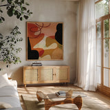 Variety VII by Cheryl Warrick. Shown in a natural wood frame in a cozy modern living room. Available as an archival giclee rolled canvas, fine art paper, or poster print. SKU 90935a.