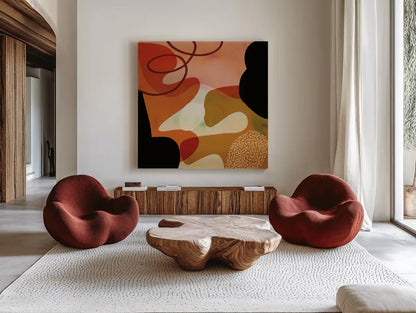Variety VII by Cheryl Warrick. Shown as extra-large giant wall art in a modern living room. Available as an archival giclee rolled canvas, fine art paper, or poster print. SKU 90935a.