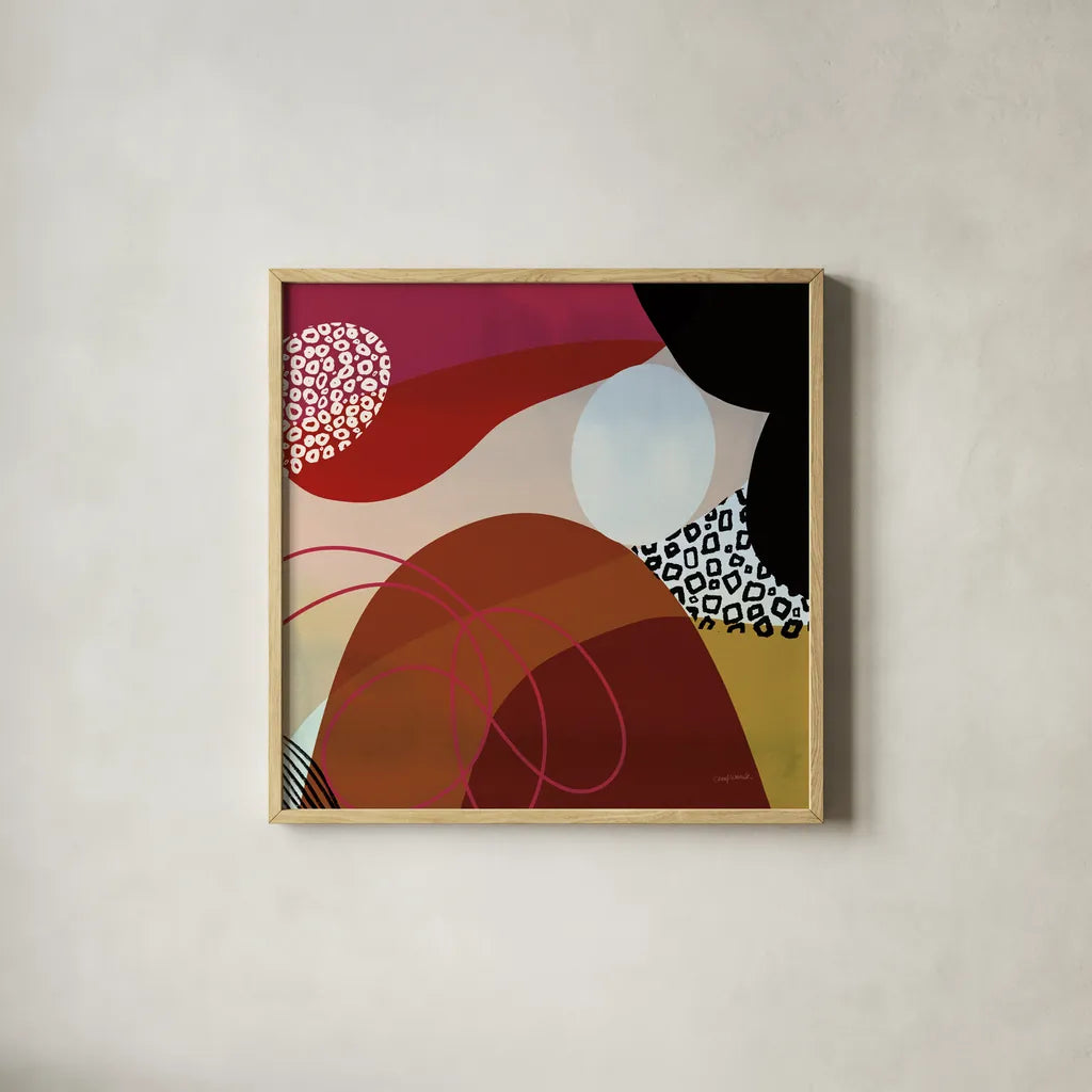 Variety VIII by Cheryl Warrick. Shown in a natural wood glass frame for a timeless modern aesthetic. Available as an archival giclee rolled canvas, fine art paper, or poster print. SKU 90936a.