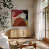 Variety VIII by Cheryl Warrick. Shown in a natural wood frame in a cozy modern living room. Available as an archival giclee rolled canvas, fine art paper, or poster print. SKU 90936a.