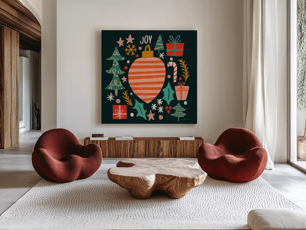 Warm Wishes III by Cheryl Warrick. Shown as extra-large giant wall art in a modern living room. Available as an archival giclee rolled canvas, fine art paper, or poster print. SKU 97609a.