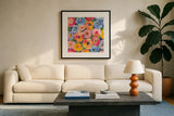 Whimsy II by Cheryl Warrick. Displayed in a glass frame with matte in a clean modern living room. Available as an archival giclee rolled canvas, fine art paper, or poster print. SKU 103256a.