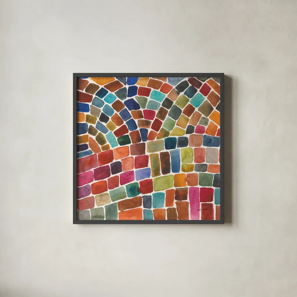 Winding Path I by Cheryl Warrick. Shown in a sleek black glass frame for a contemporary gallery look. Available as an archival giclee rolled canvas, fine art paper, or poster print. SKU 84787a.