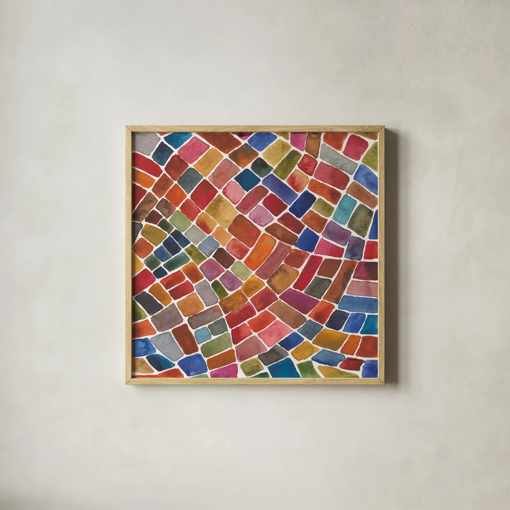 Winding Path II by Cheryl Warrick. Shown in a natural wood glass frame for a timeless modern aesthetic. Available as an archival giclee rolled canvas, fine art paper, or poster print. SKU 84788a.