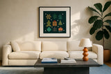 Winter Cheer II by Cheryl Warrick. Displayed in a glass frame with matte in a clean modern living room. Available as an archival giclee rolled canvas, fine art paper, or poster print. SKU 102796a.
