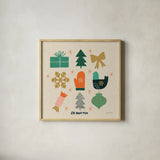 Winter Cheer IV by Cheryl Warrick. Shown in a natural wood glass frame for a timeless modern aesthetic. Available as an archival giclee rolled canvas, fine art paper, or poster print. SKU 102798a.