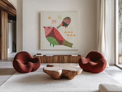 Winter Wonder II by Cheryl Warrick. Shown as extra-large giant wall art in a modern living room. Available as an archival giclee rolled canvas, fine art paper, or poster print. SKU 97604a.