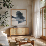 Abstracted Coastal IV by Chris Paschke. Shown in a natural wood frame in a cozy modern living room. Available as an archival giclee rolled canvas, fine art paper, or poster print. SKU 83776a.