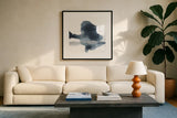 Abstracted Coastal IV by Chris Paschke. Displayed in a glass frame with matte in a clean modern living room. Available as an archival giclee rolled canvas, fine art paper, or poster print. SKU 83776a.