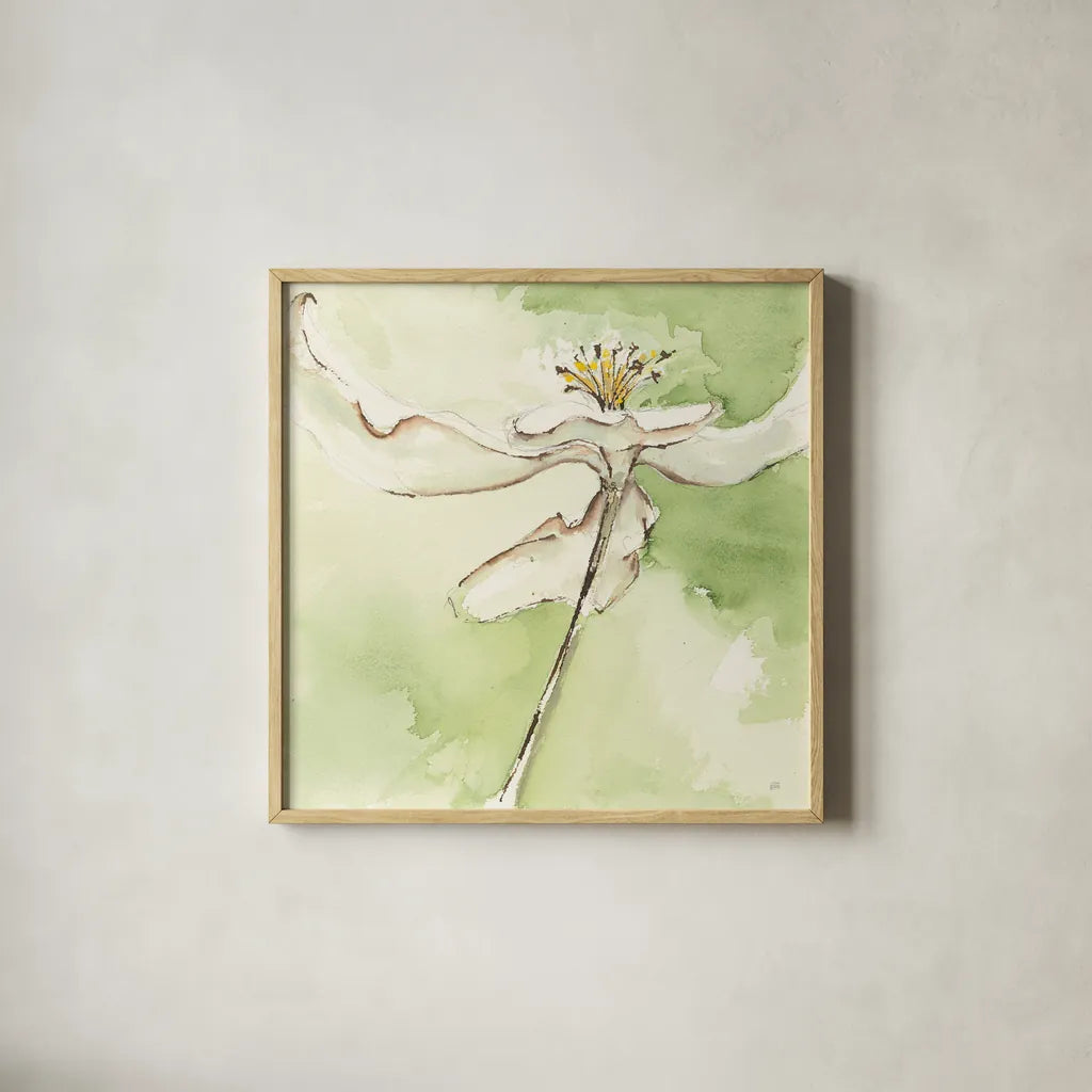 After Dogwood II by Chris Paschke. Shown in a natural wood glass frame for a timeless modern aesthetic. Available as an archival giclee rolled canvas, fine art paper, or poster print. SKU 39191a.