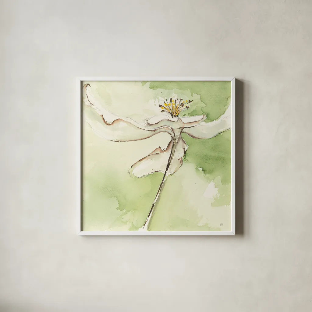 After Dogwood II by Chris Paschke. Shown in a crisp white glass frame for a clean and minimalist style. Available as an archival giclee rolled canvas, fine art paper, or poster print. SKU 39191a.
